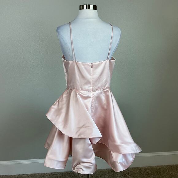 Betsy & Adam Satin Tiered Mini Fit and Flare Cocktail Dress Blush Pink Size 10 - Picture 7 of 13